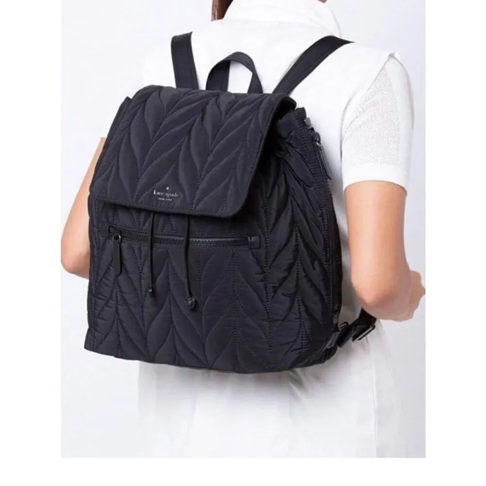 Kate spade LARGE Ellie flap black Backpack QUILT Brand New with tags $299
